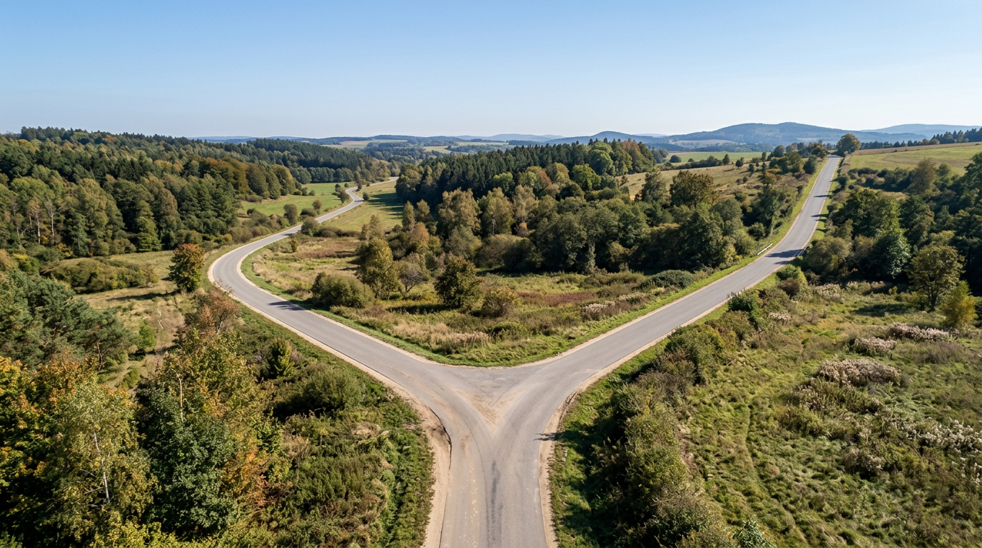 A forked road splitting into two separate paths, illustrating that PACT Act presumptives and TERA are two different routes