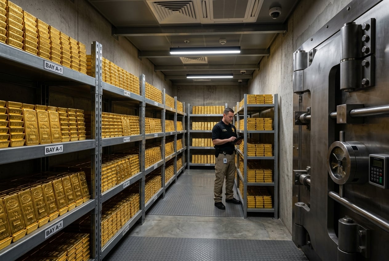 Gold bars securely stored in a modern vault