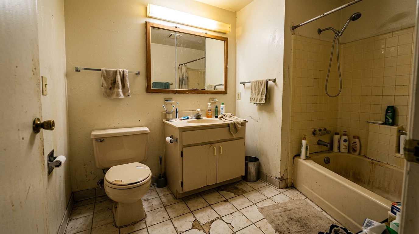 Before renovation - outdated bathroom