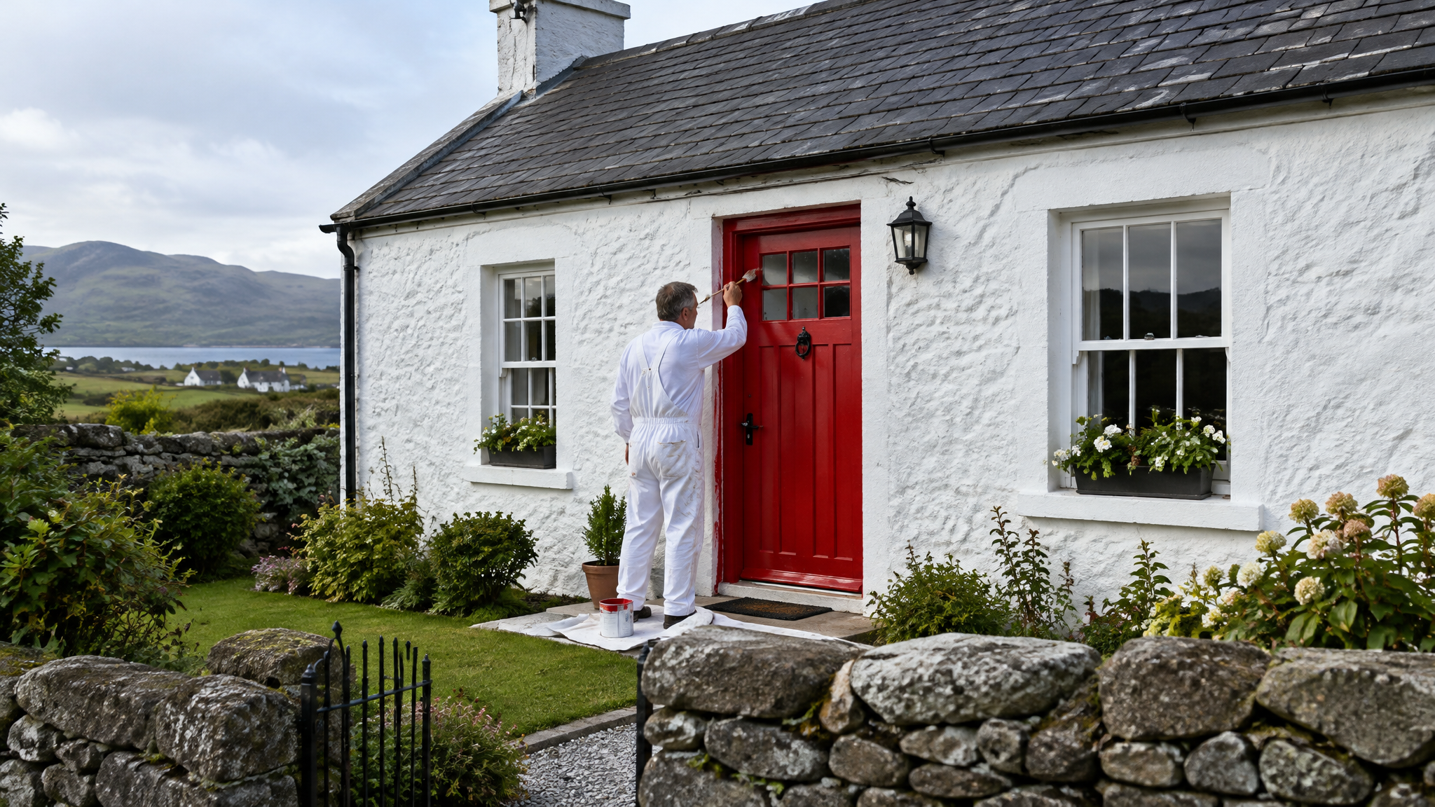 Painting the front door of an Irish cottage