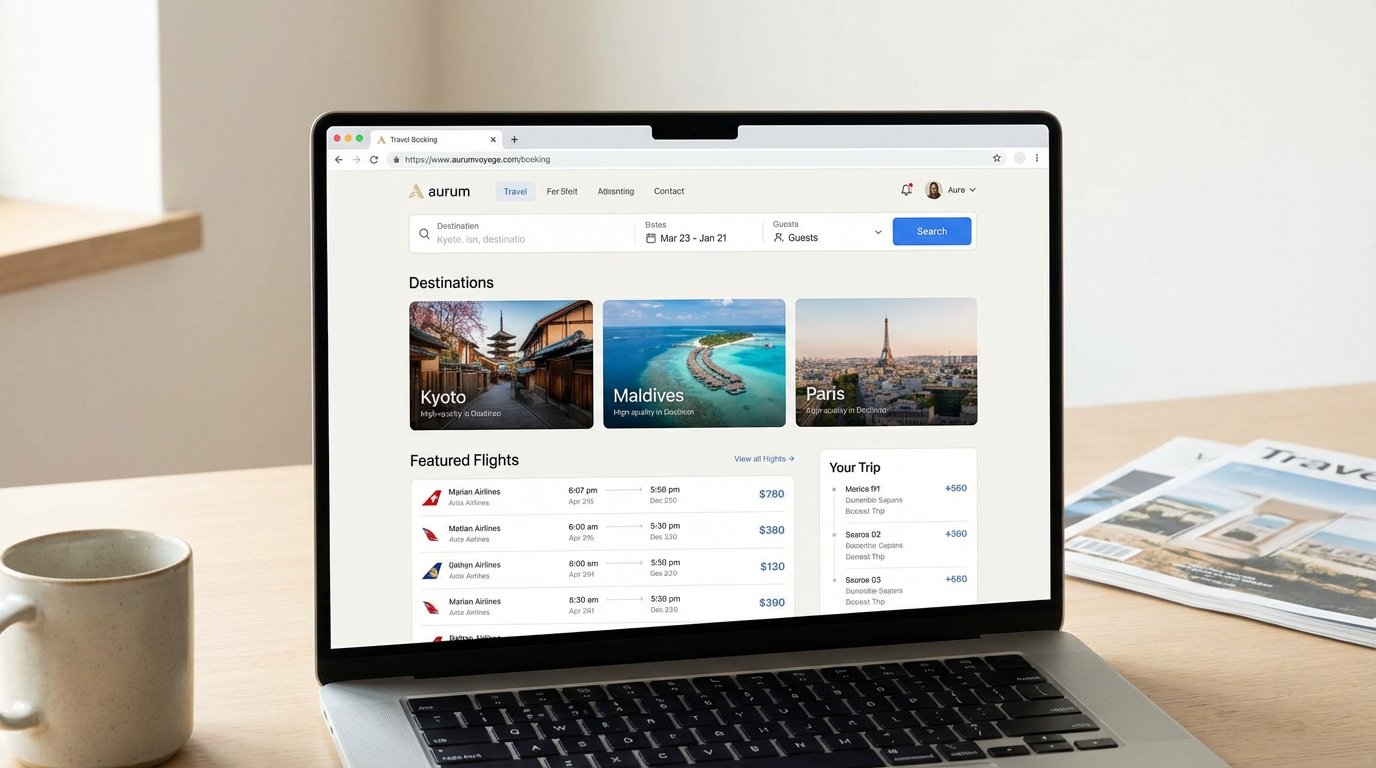 HolloStorm AI Travel Agent booking interface showing flight search and hotel recommendations