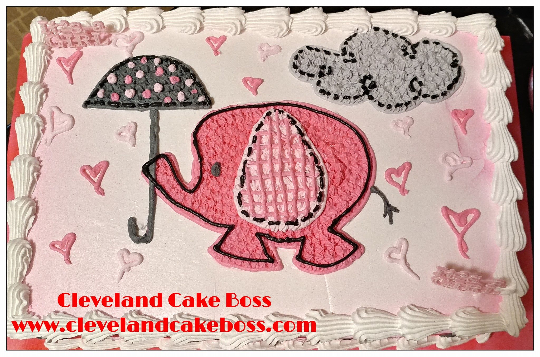 Pink Elephant Baby Shower Cake - Top View