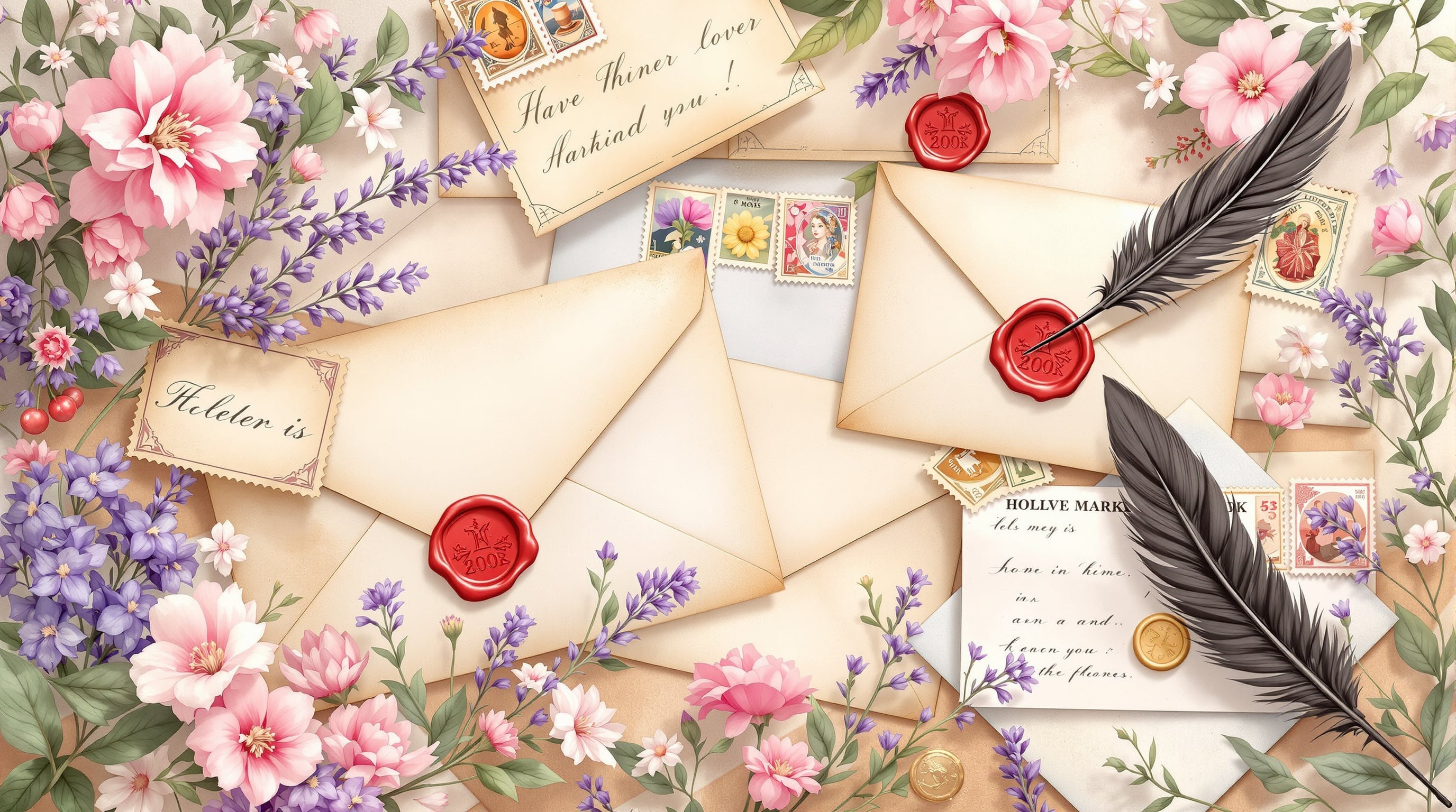 Envelopes with spring flowers