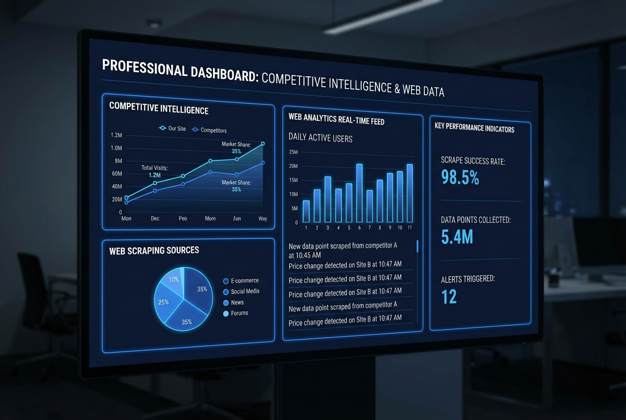 Dashboard showing competitive intelligence data with charts and analytics