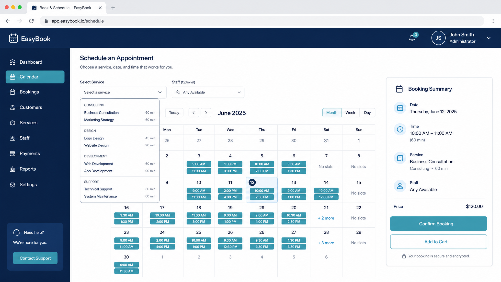 Online Booking Platform: Services & Hospitality software example