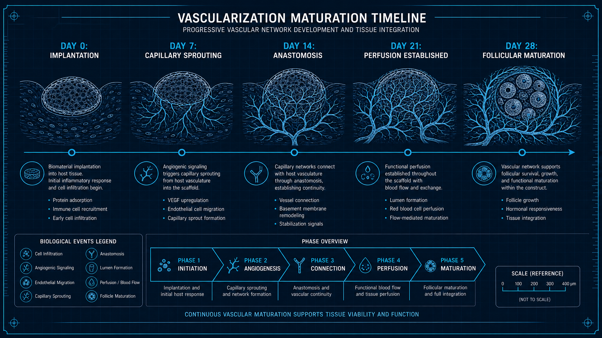 AI-generated implantation matrix and timeline diagram