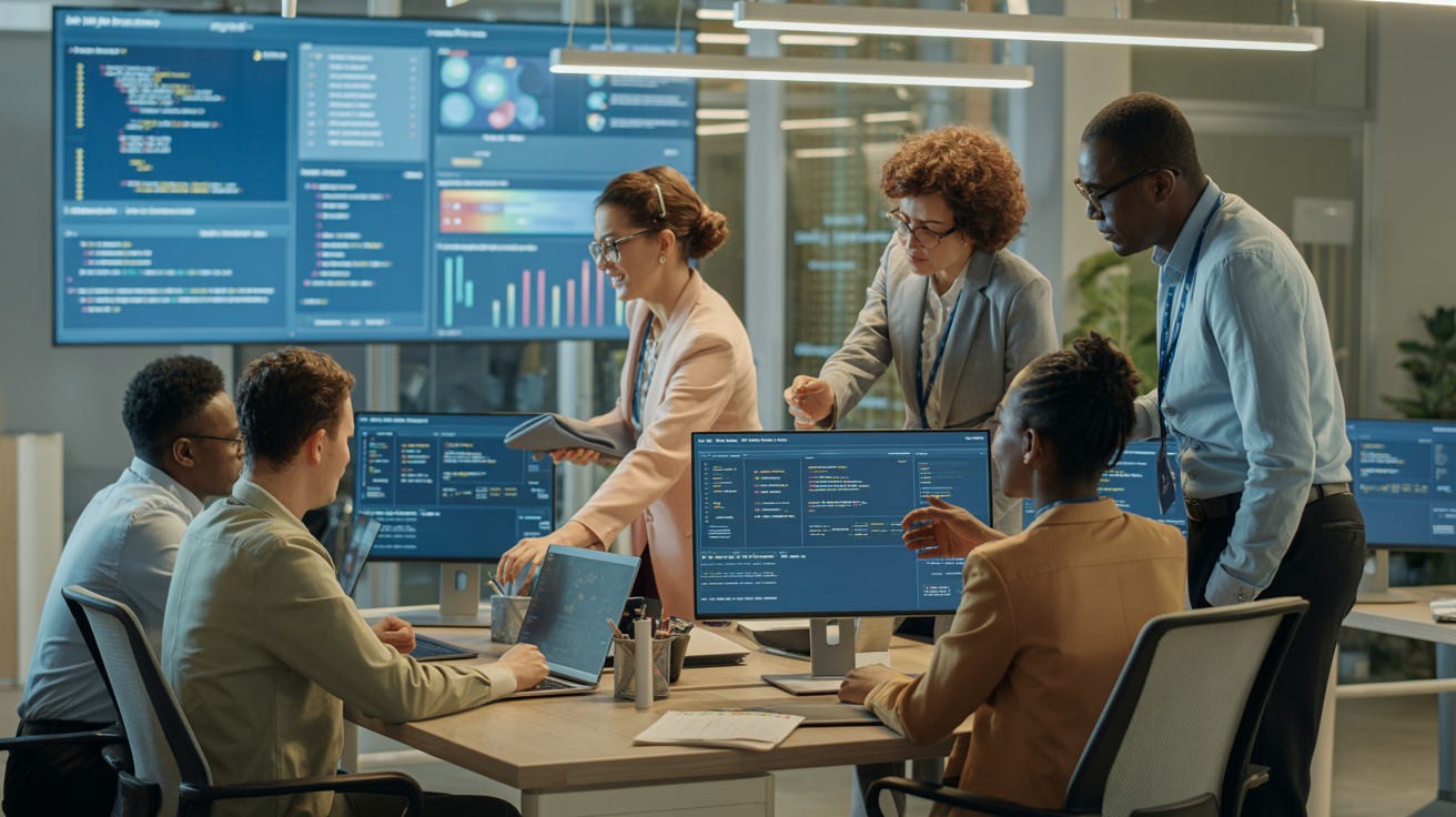 Diverse AI workforce team collaborating