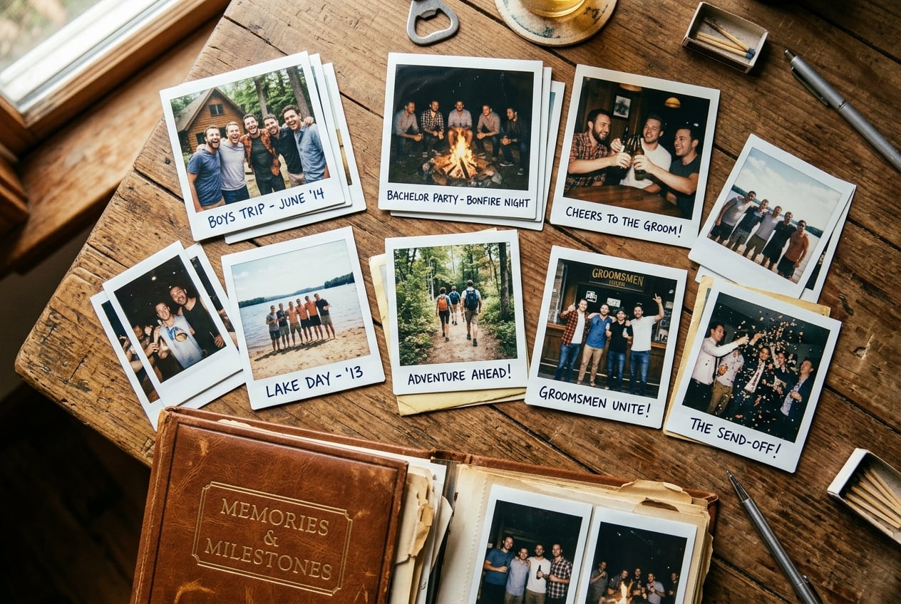 Polaroid-Fotos und Erinnerungsalbum
