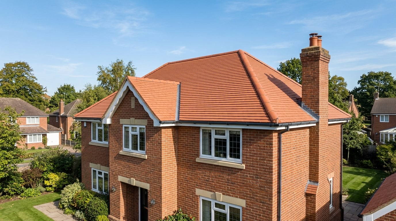 Brand new tiled roof on a UK detached house