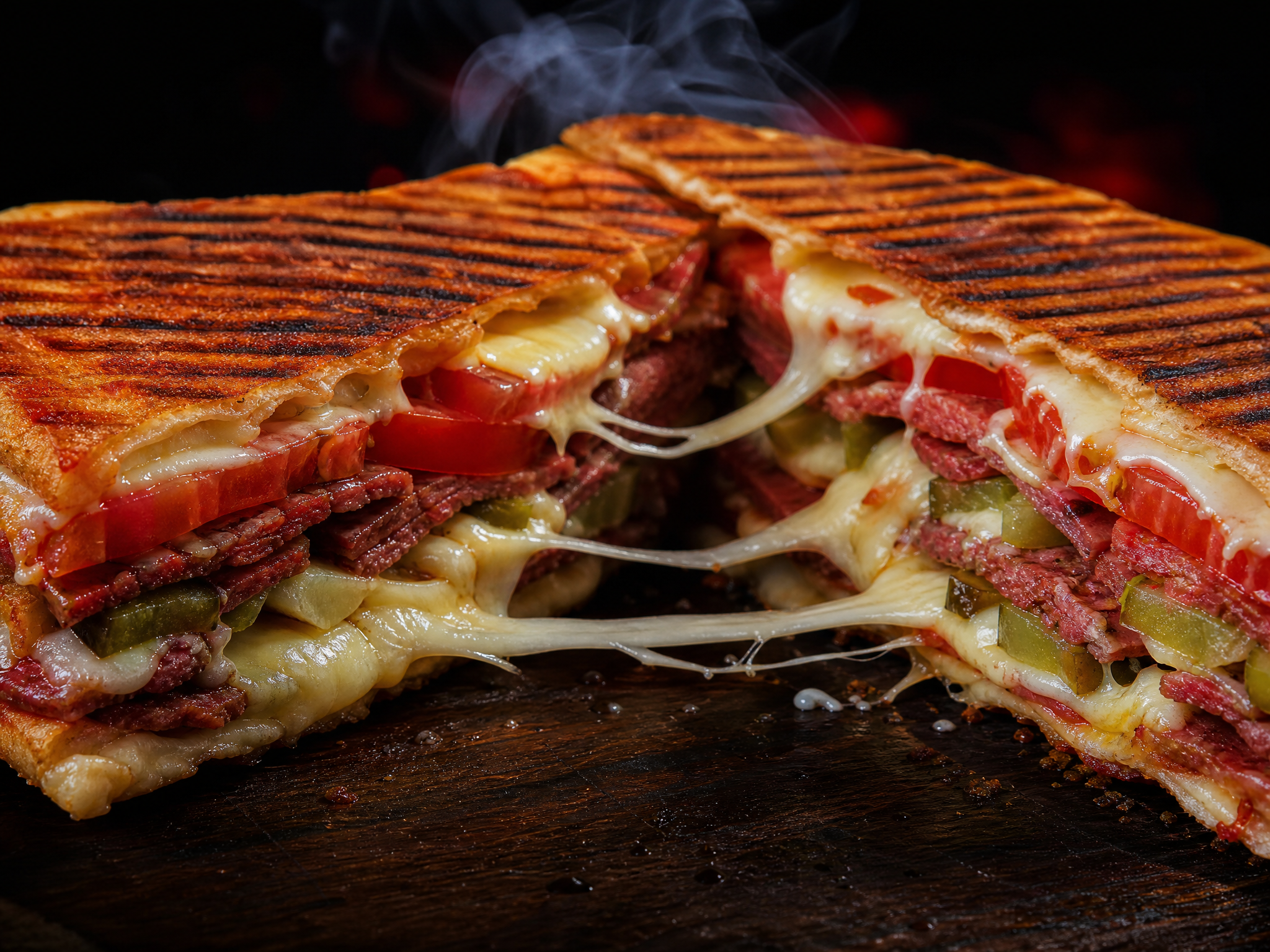 Ayvalık toast — pressed toast with melted kasar cheese and sucuk