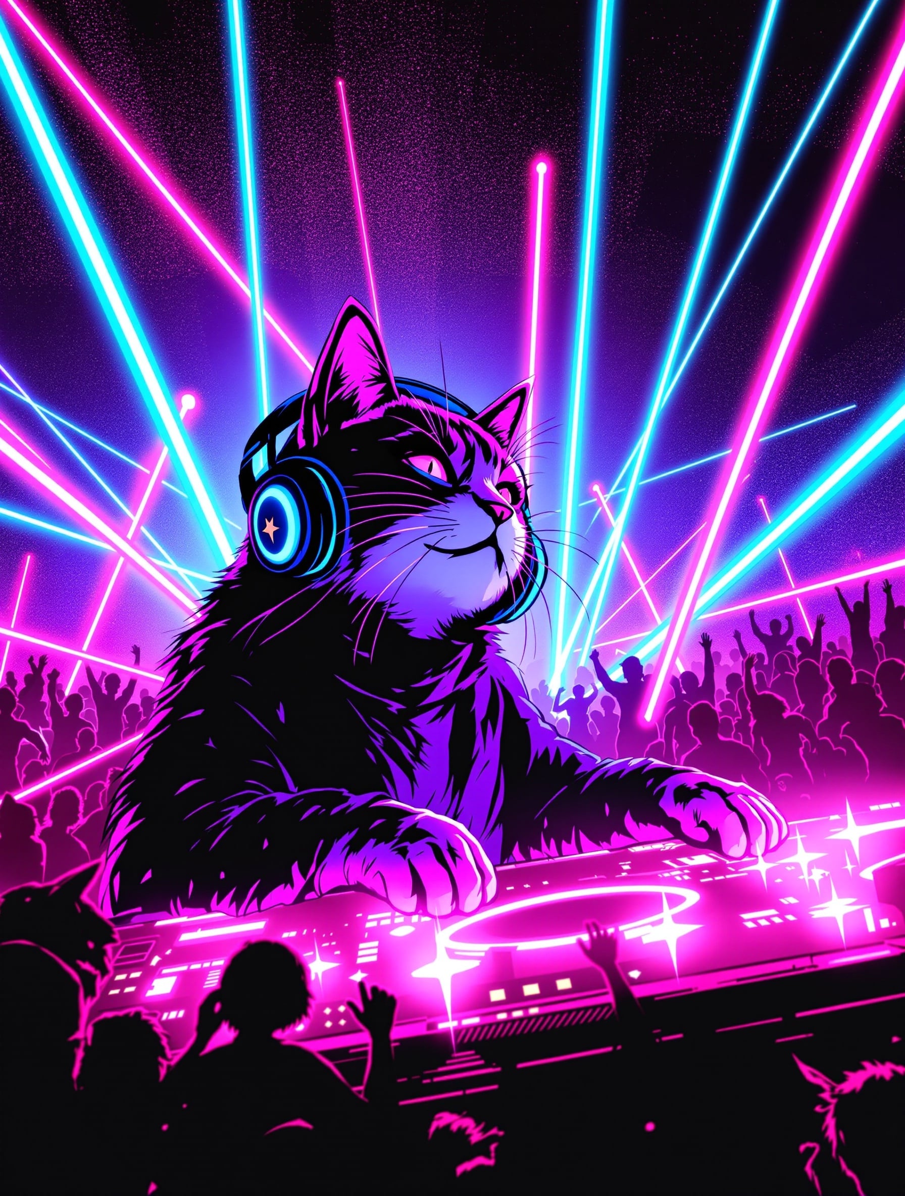 August artwork - DJ anime cat at convention rave