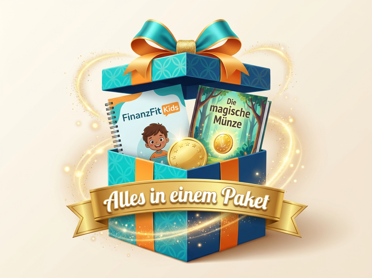 FinanzFit Kids Komplett-Paket – Workbook, Buch und Münze