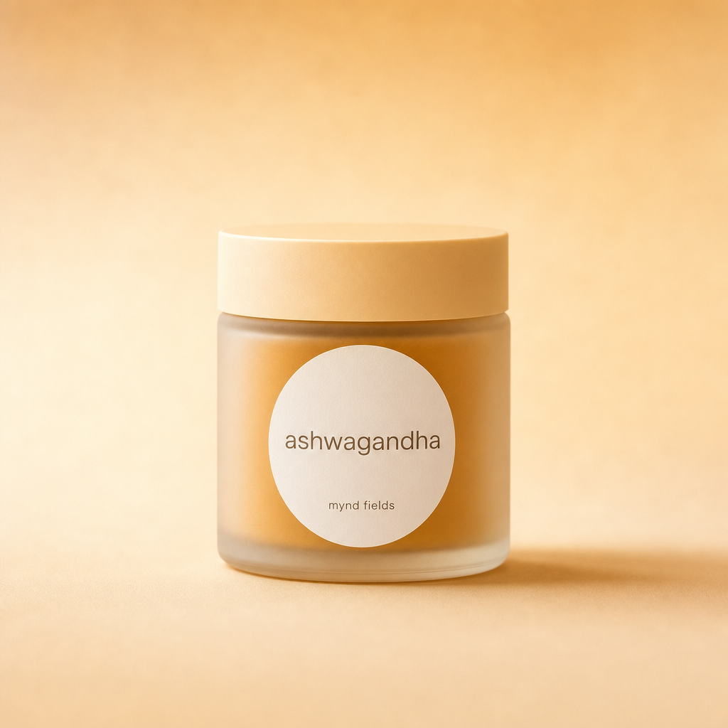 Ashwagandha supplement jar by mynd fields