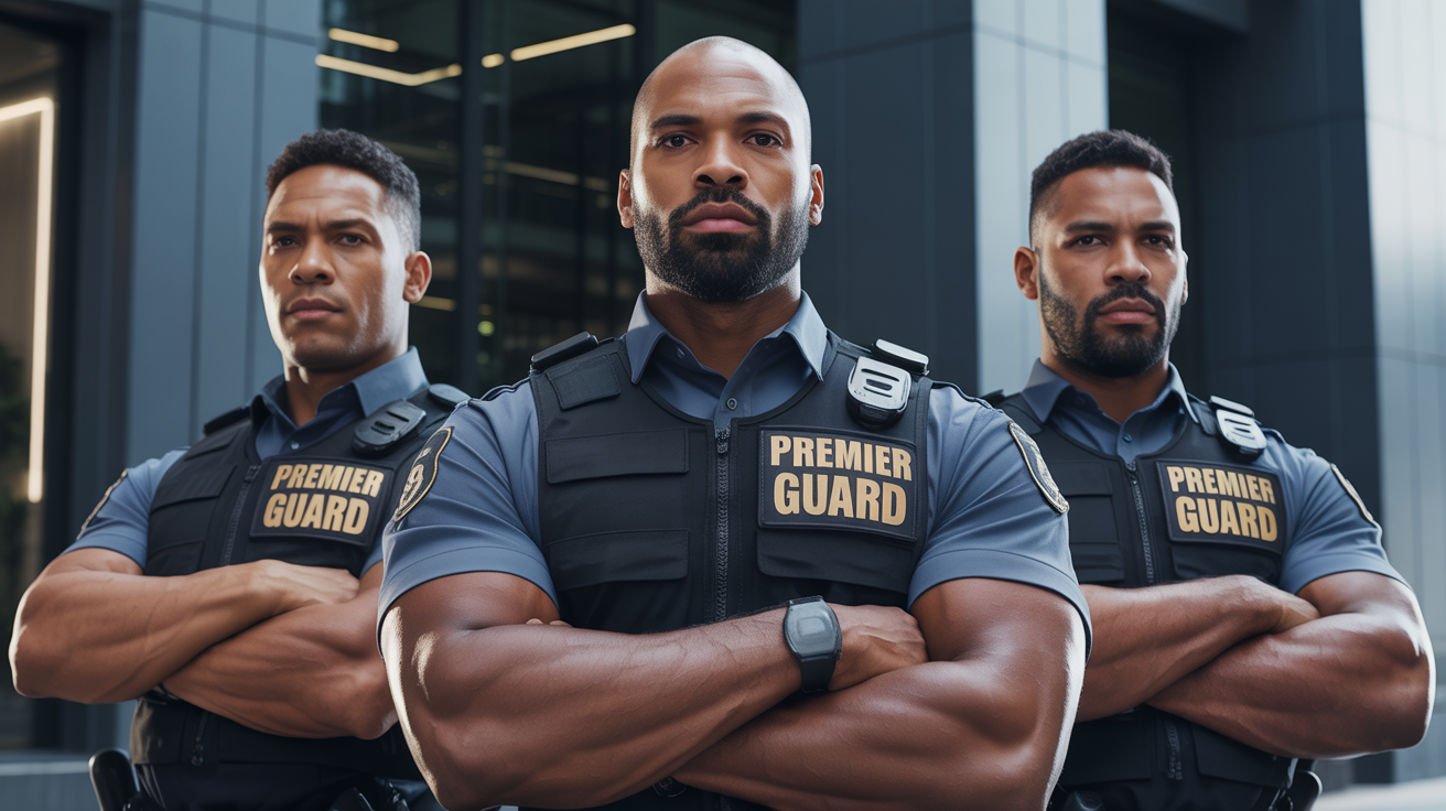 Professional security team with PREMIER GUARD uniforms