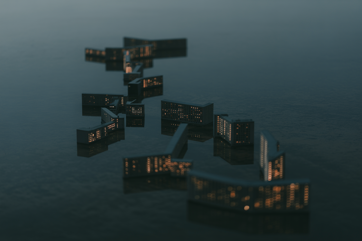 City lights at night reflected in water, elegant and abstract