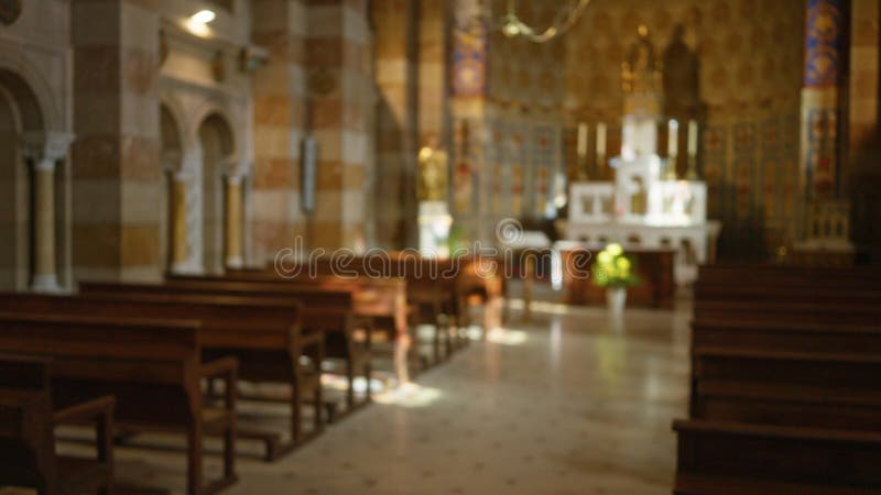 Modern church interior with warm lighting and welcoming atmosphere