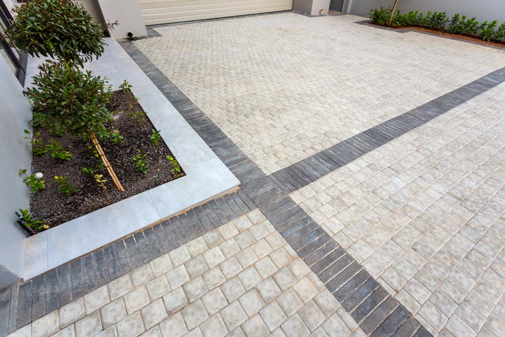 Decorative driveway with contrasting borders