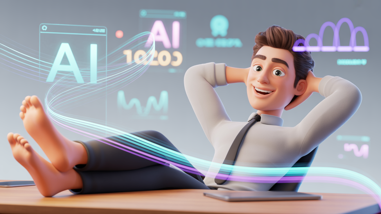 Confident professional with AI automation working around him