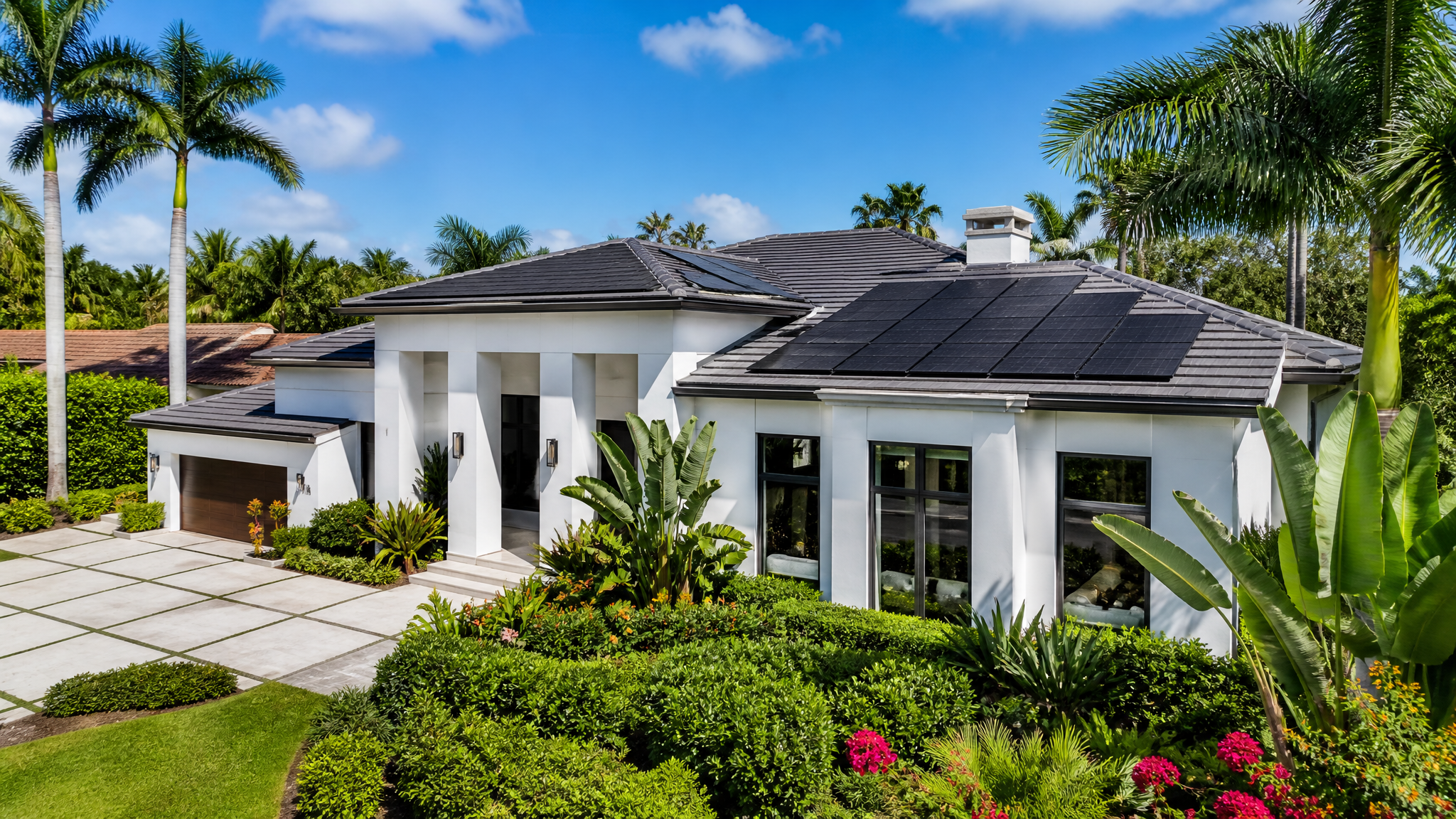 Modern home with solar panels
