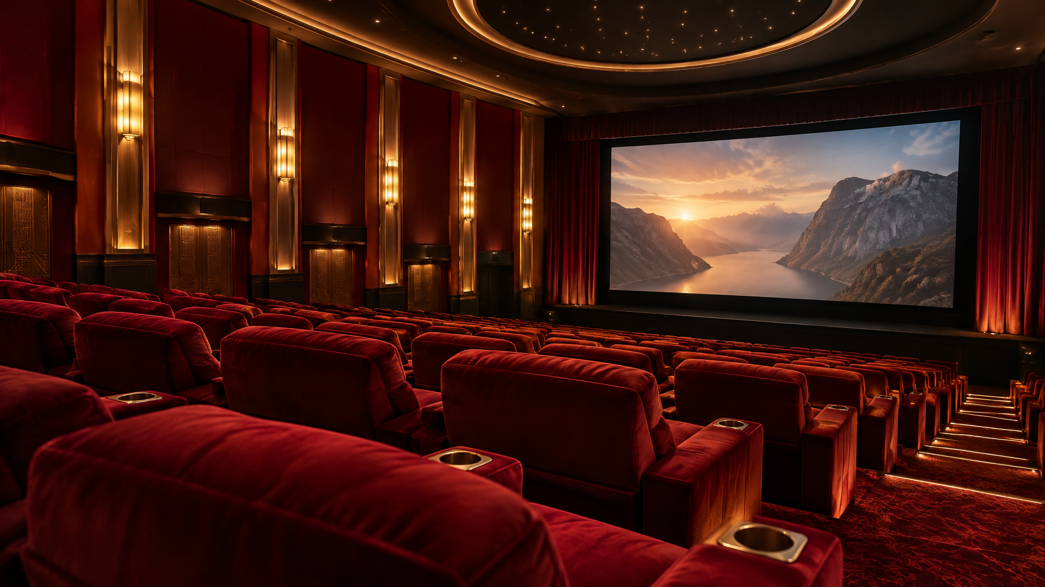 Premium cinema screen with red seats