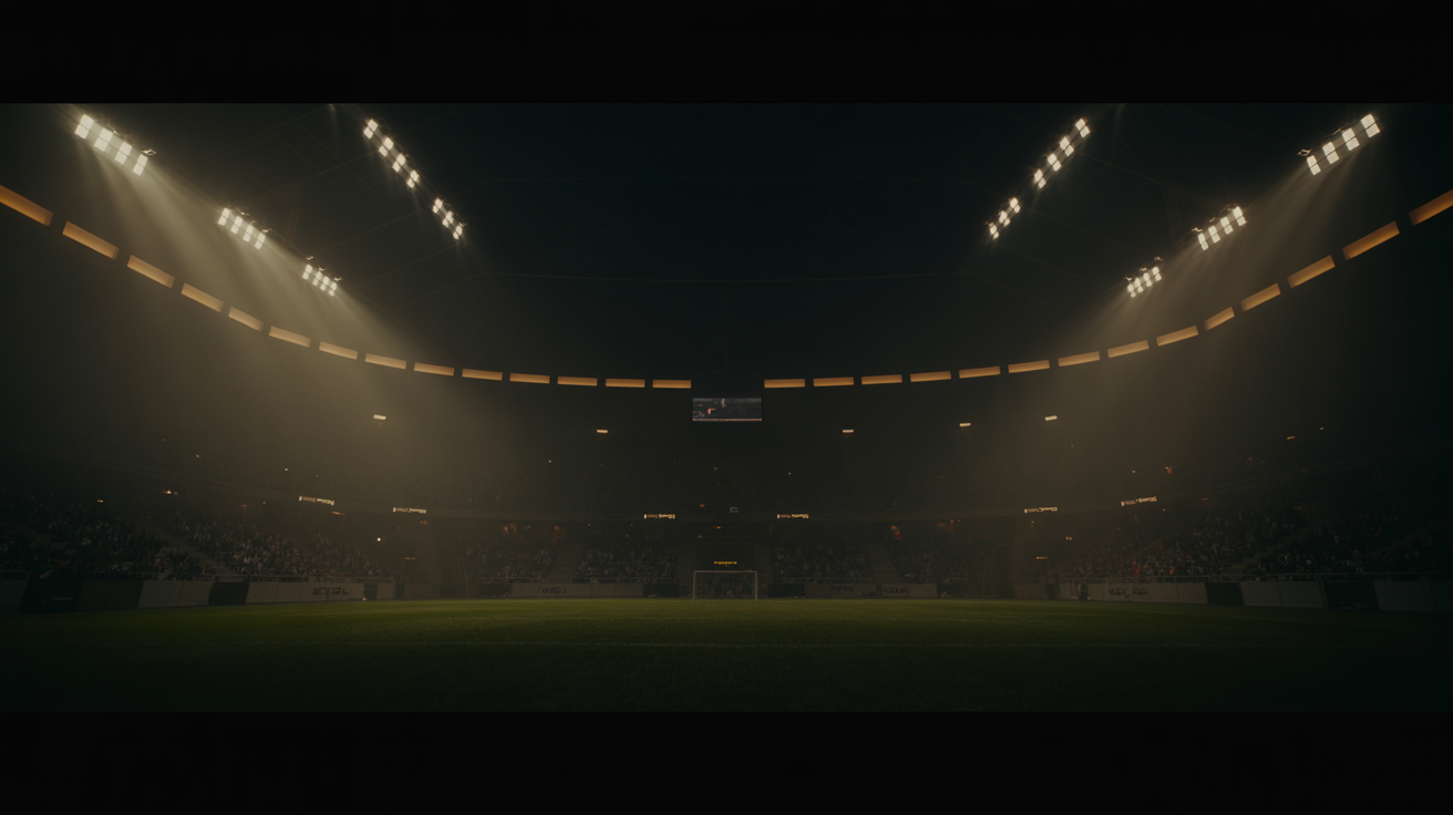 Atmospheric sports arena with dramatic golden lighting