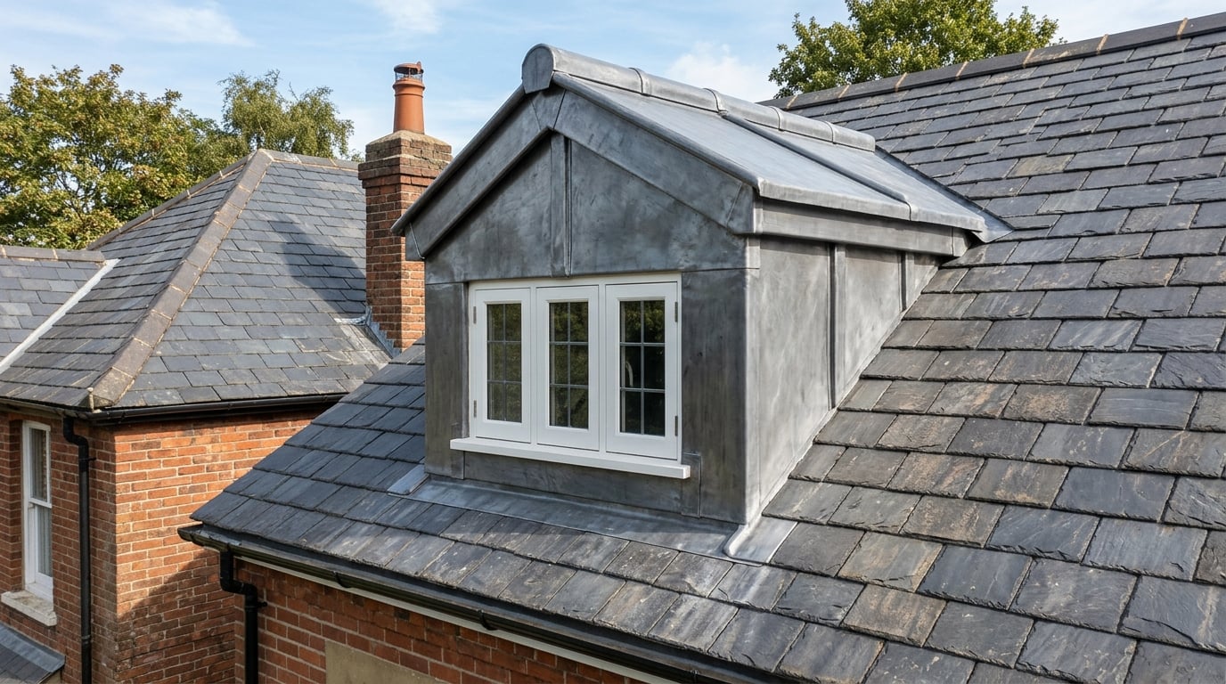Dormer roof clad in lead sheeting