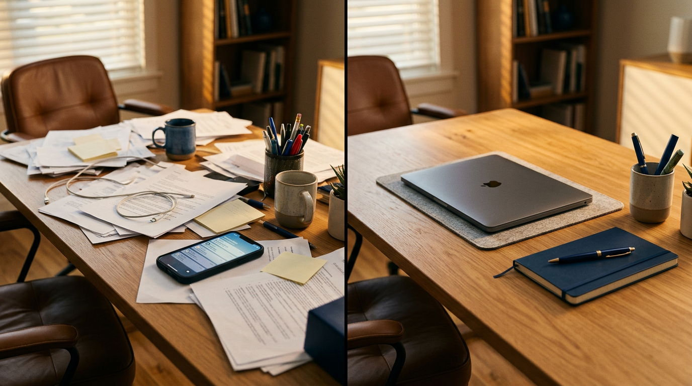 Transição de mesa caótica para mesa organizada e focada