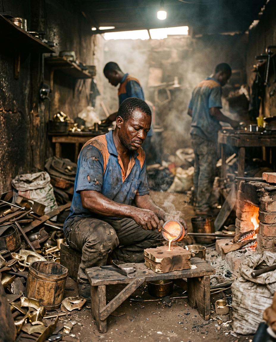 The Accra Disc artisan at a brass foundry in Ghana