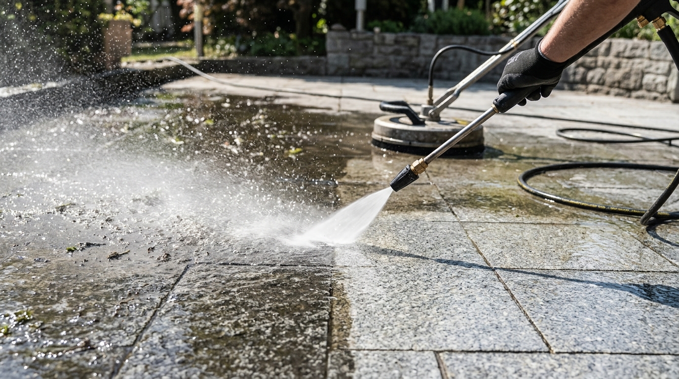 Professional pressure washing in progress