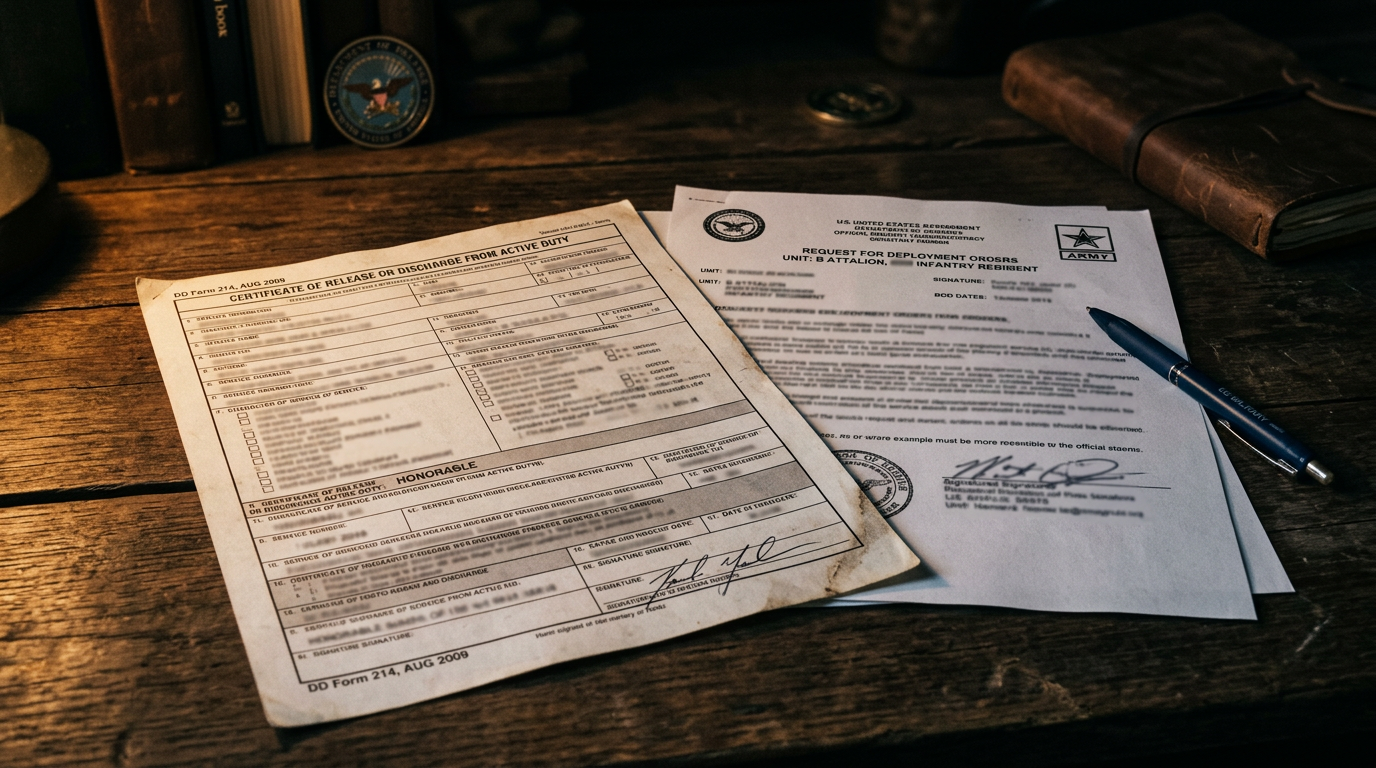 Veteran checking deployment locations on a DD-214 against the exposure map