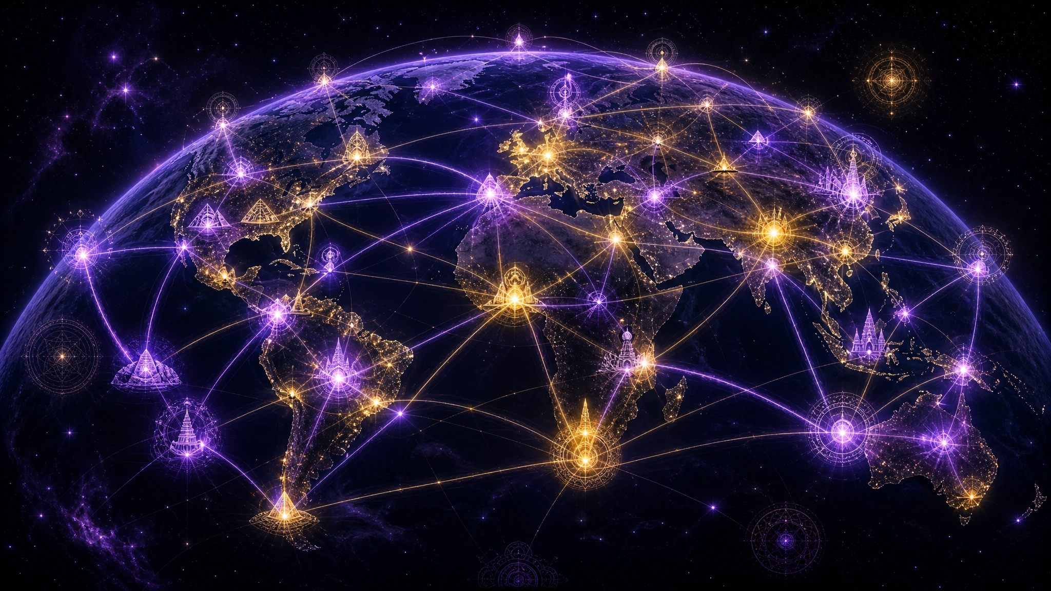 Comunidade global conectada por luz — Guardiões do Portal