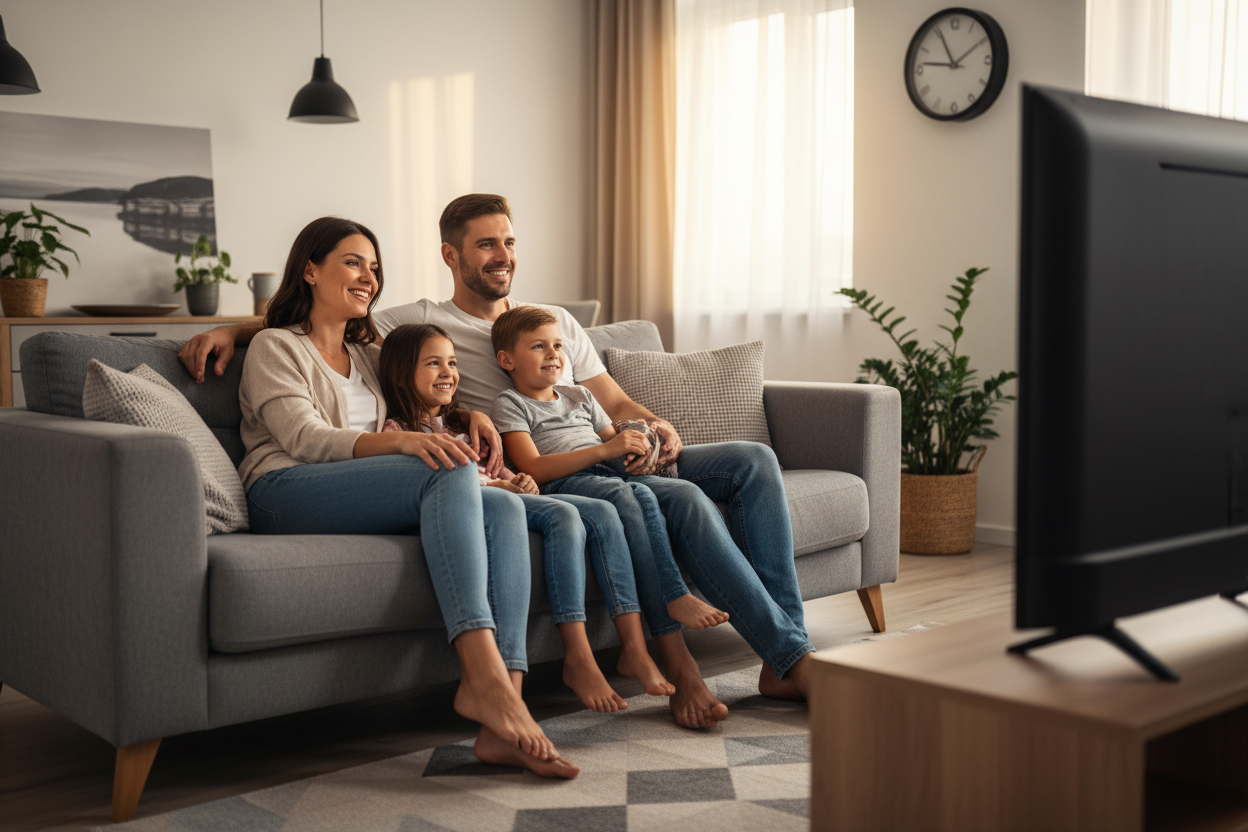 Familia viendo TV