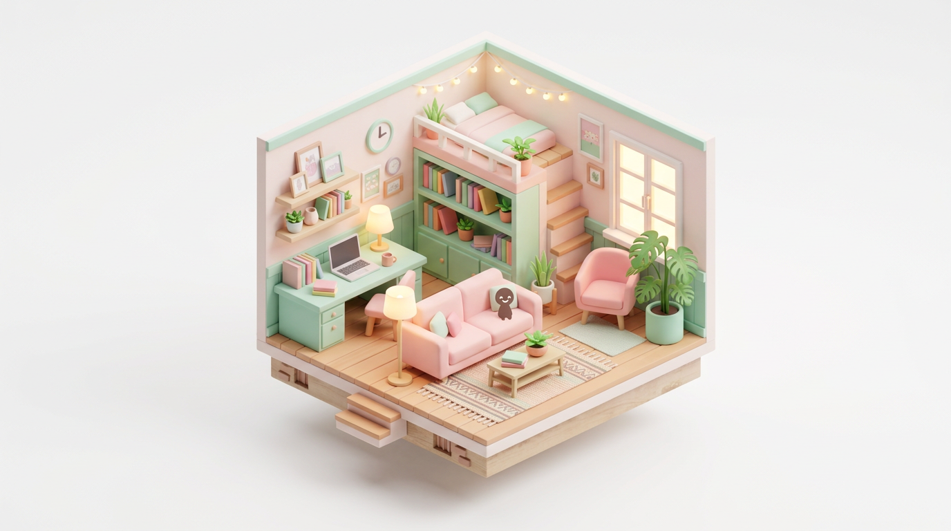 Izometrik 3D İzometrik Oda Render — AI ile üretilmiş kapak görseli