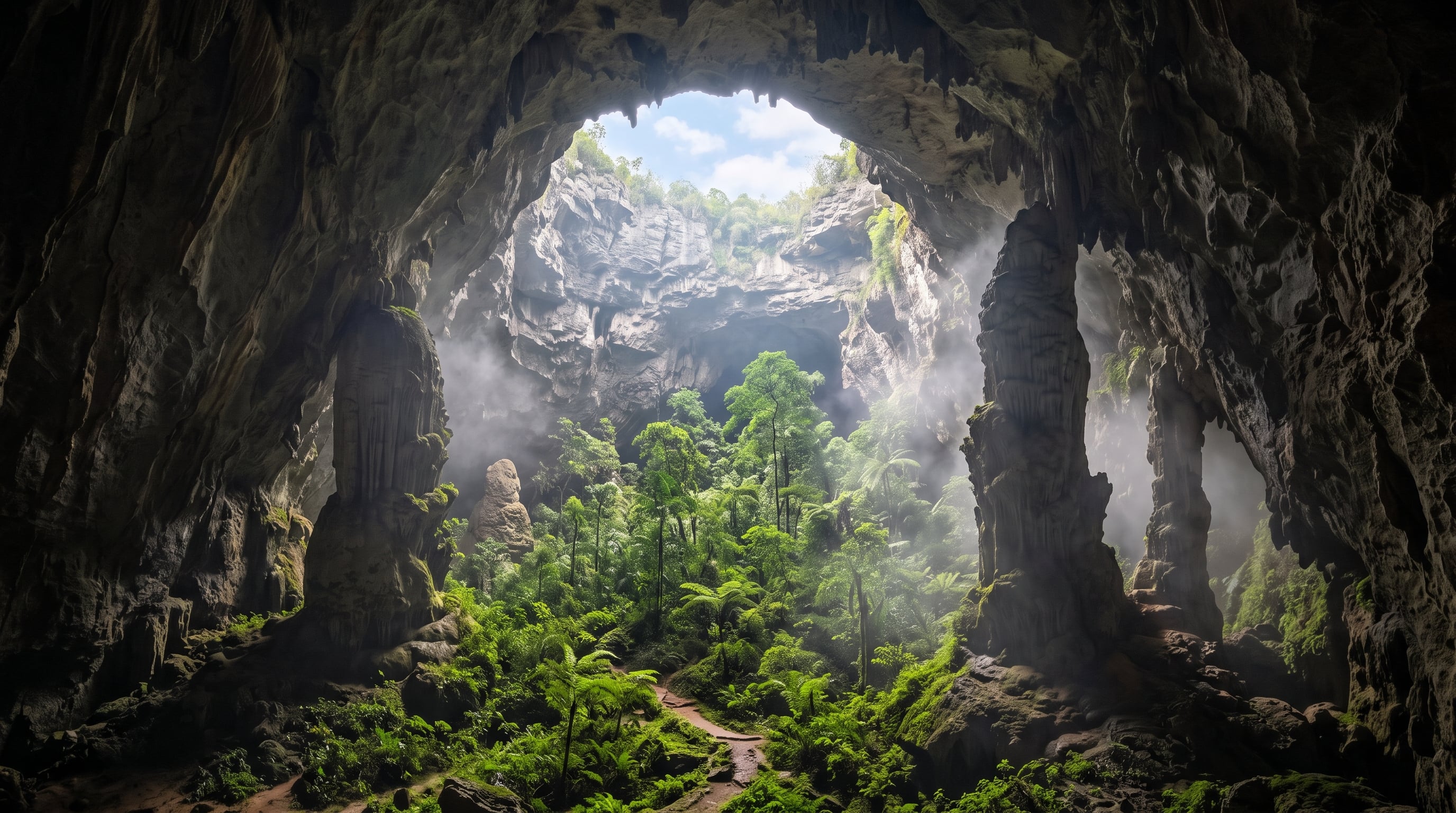 Ilustração gerada por IA representando Son Doong, baseada em informações científicas verificadas.