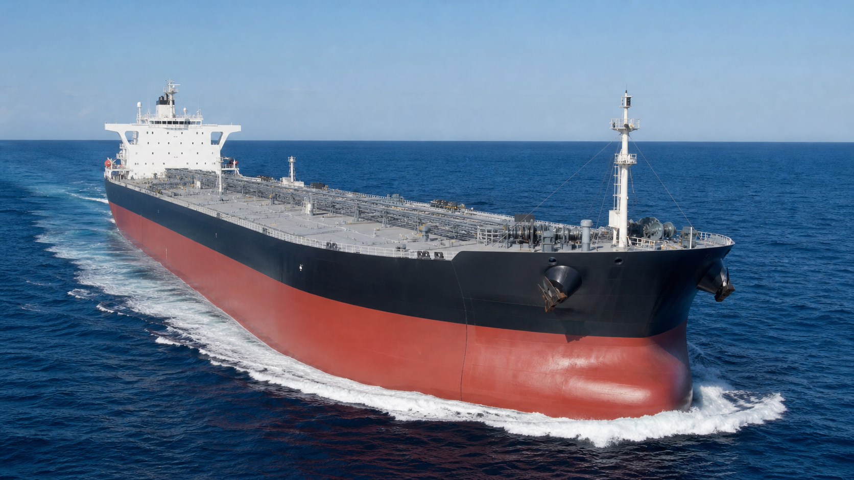 Large commercial vessel underway on the open ocean during sea trials