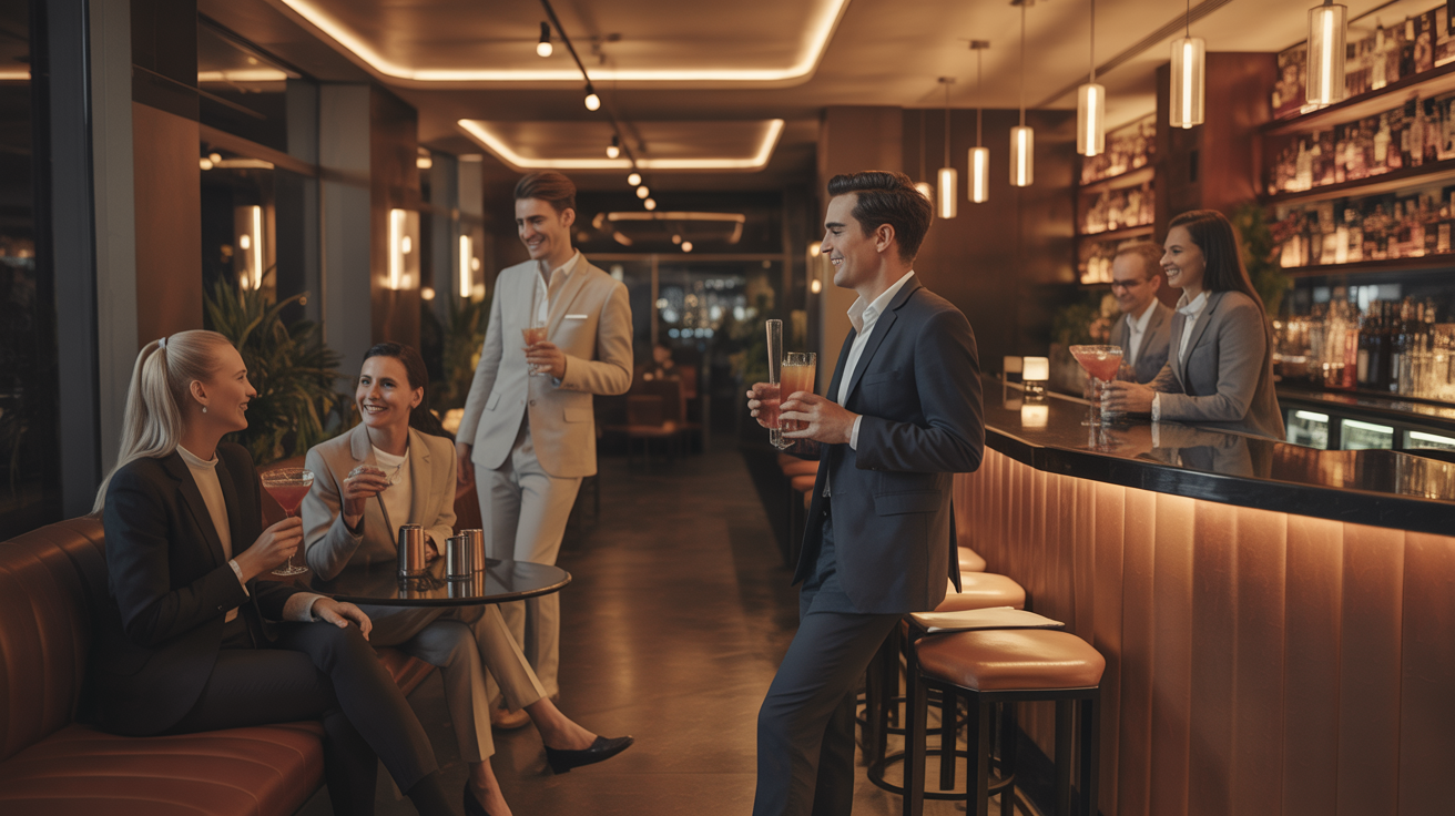 Classy upscale bar with people socializing