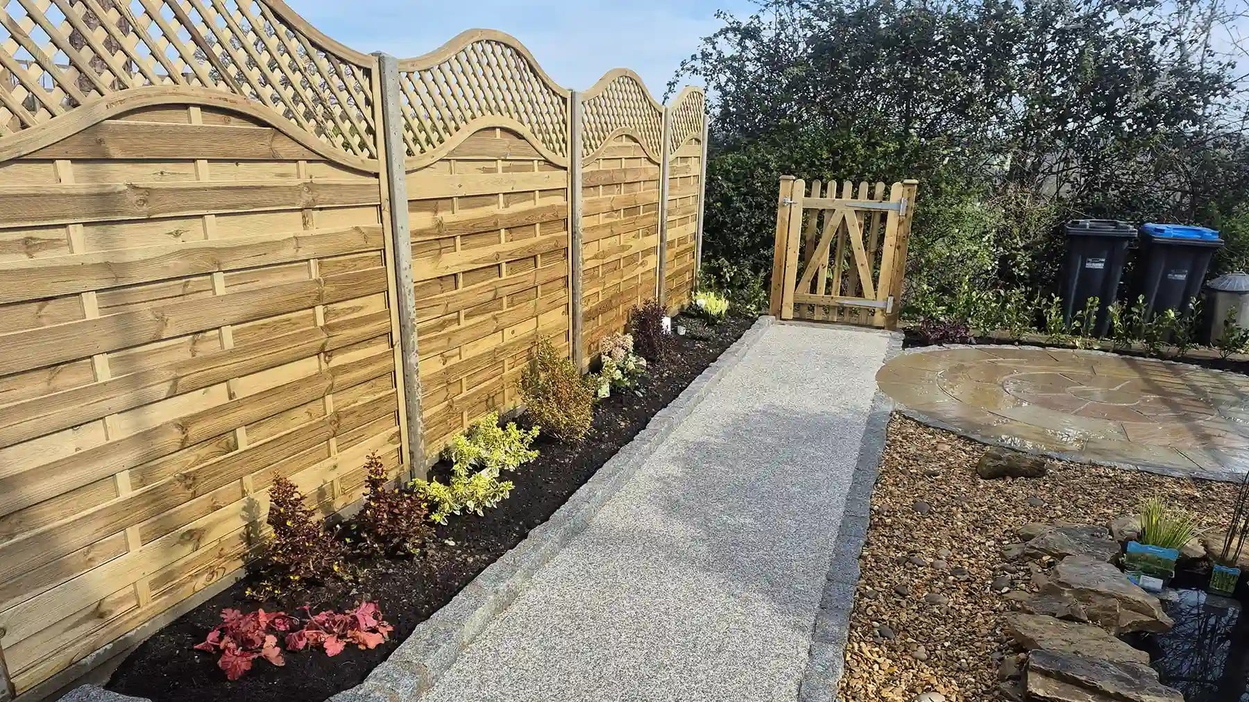 Wooden fence panels in a UK garden