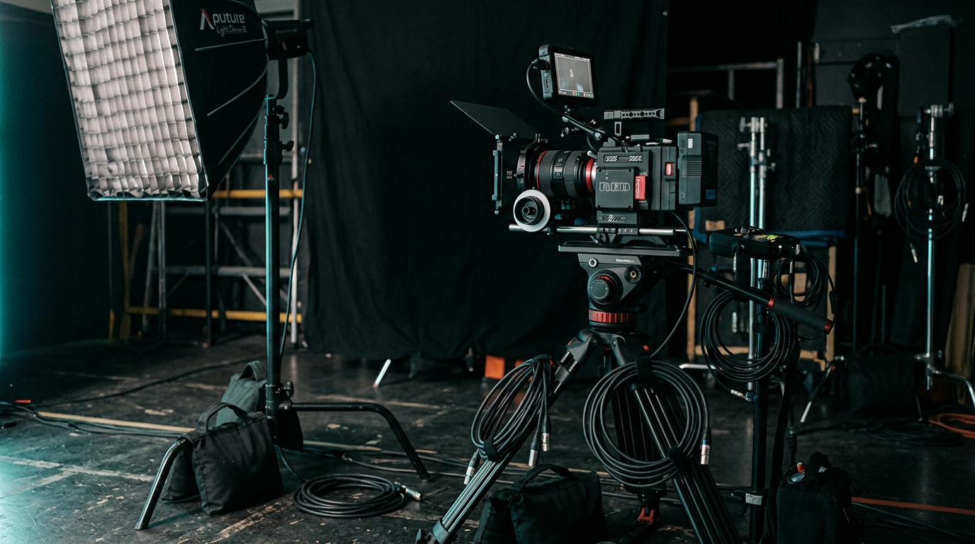 Behind the scenes on a video production set