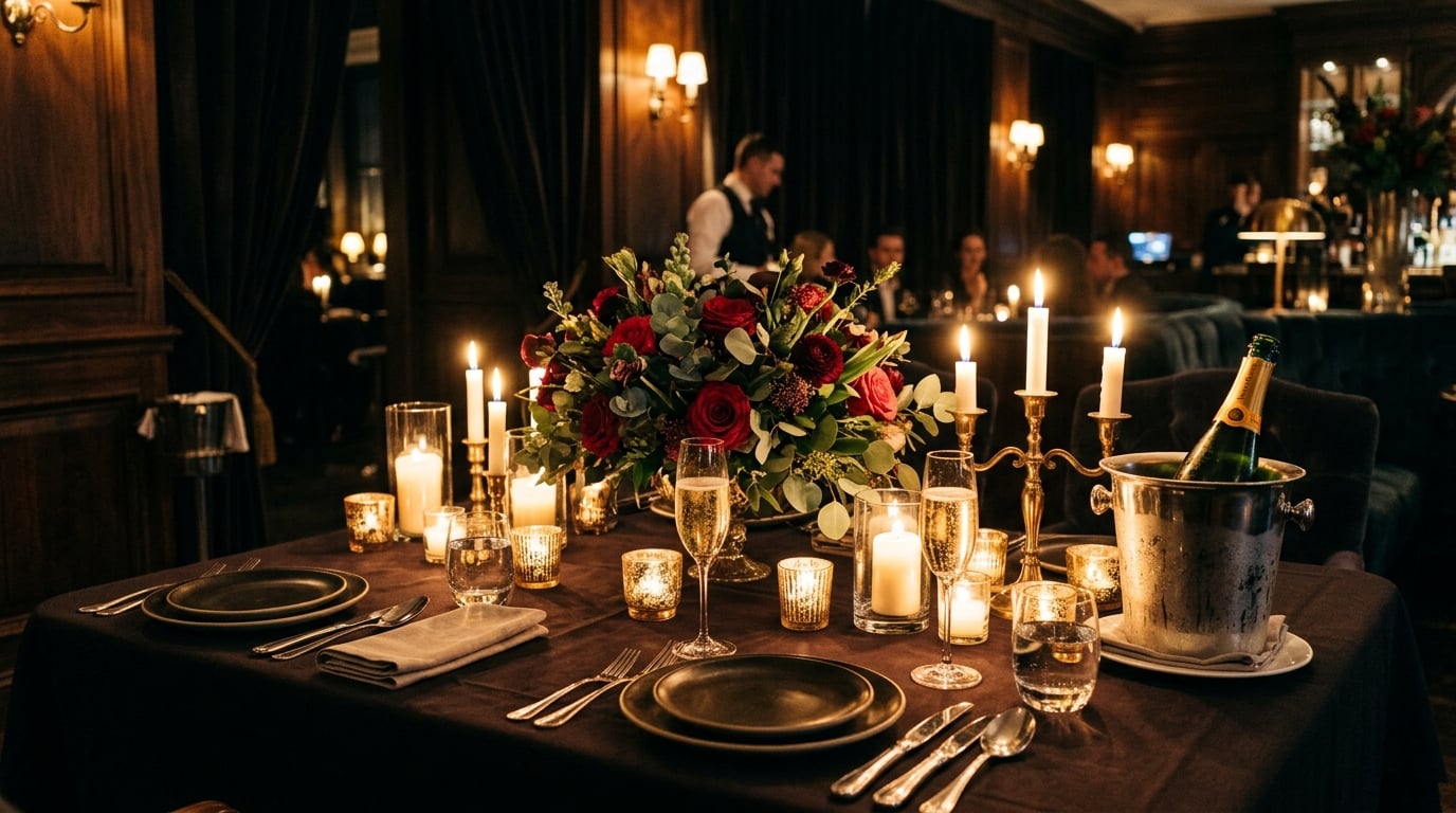 Candlelit romantic dinner table