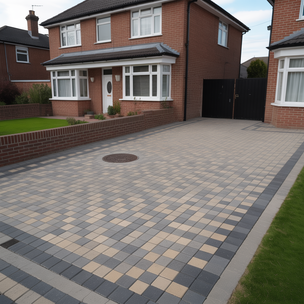 Basketweave pattern block paving driveway