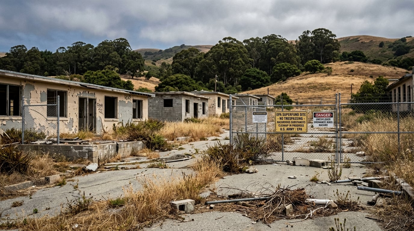 Abandoned Fort Ord in Monterey County, California — EPA Superfund site with coastal hills