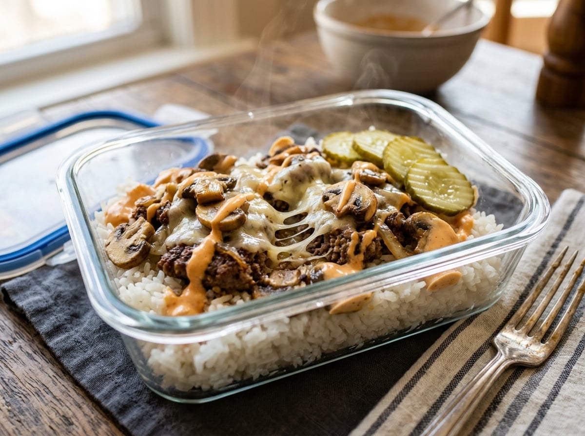 Mushroom Swiss Burger Bowl