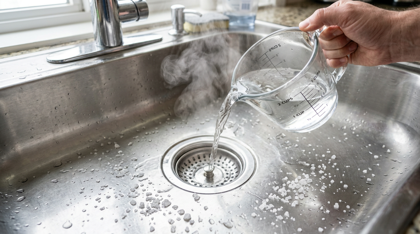 Rock Salt + Boiling Water = Unclogged Drain in 2 Minutes