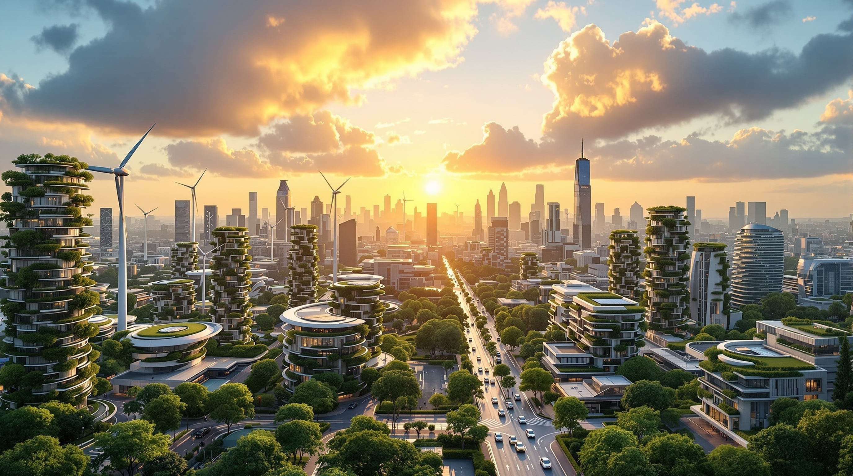 Ciudad sostenible del futuro con energías renovables