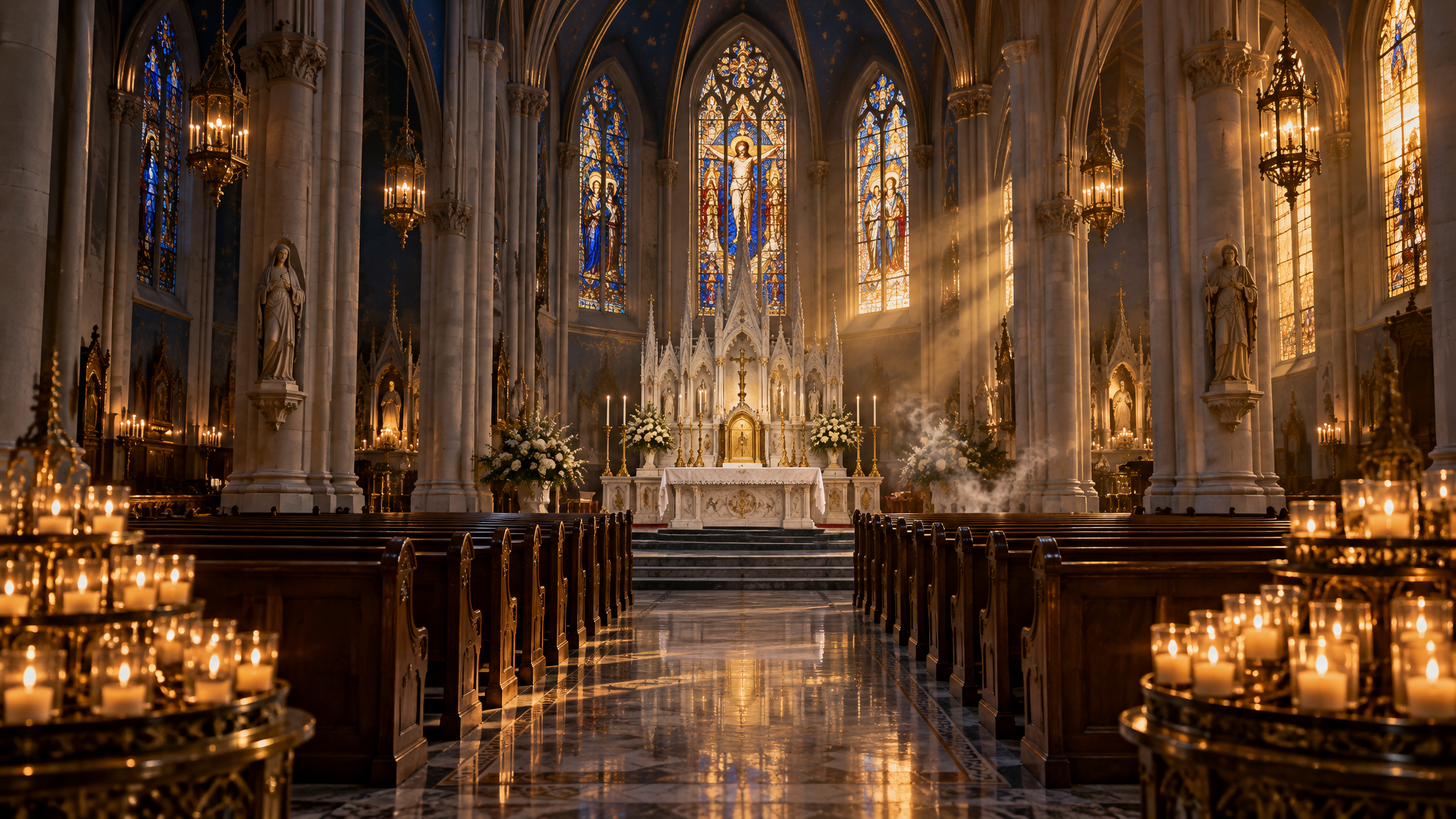 Catholic church interior for the Feast of Mercy