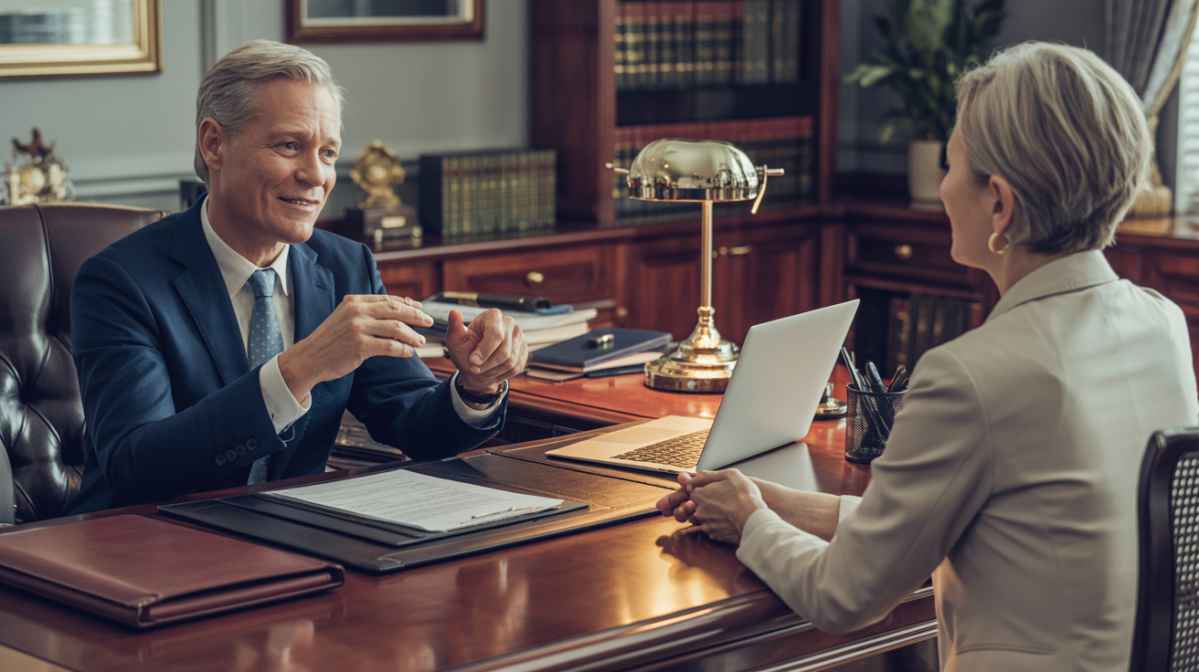 Financial advisor meeting with clients, demonstrating the professional trust that Legacy on Chain enables