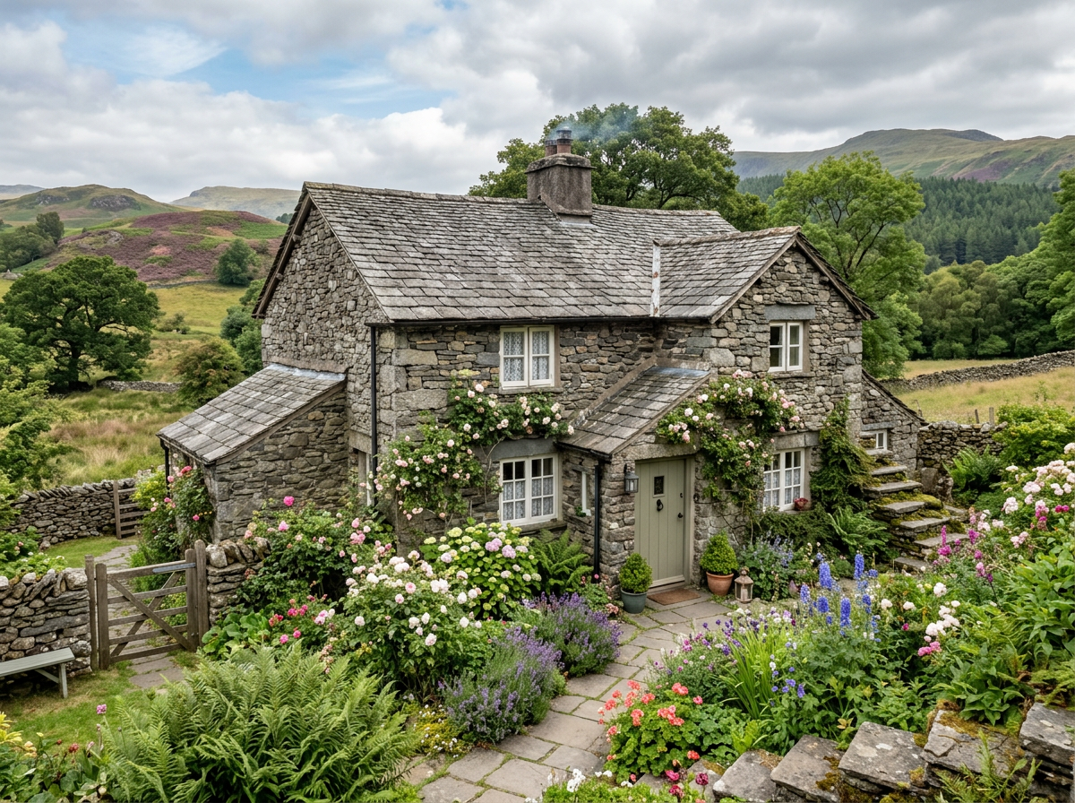 Traditional Cumbrian stone cottage with slate roof
