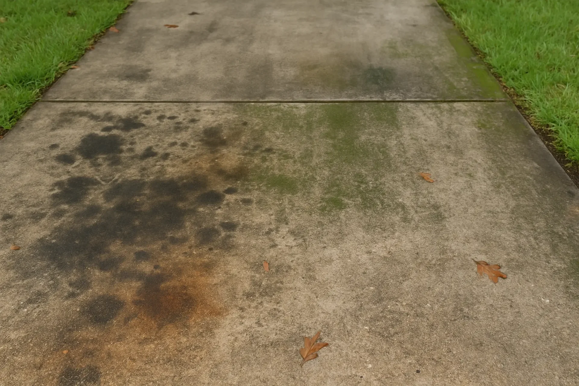 Dirty driveway before cleaning
