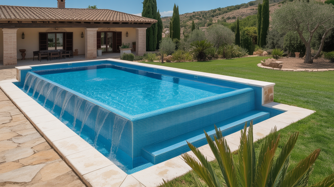 Piscina de 8x4 metros vallada para seguridad de niños