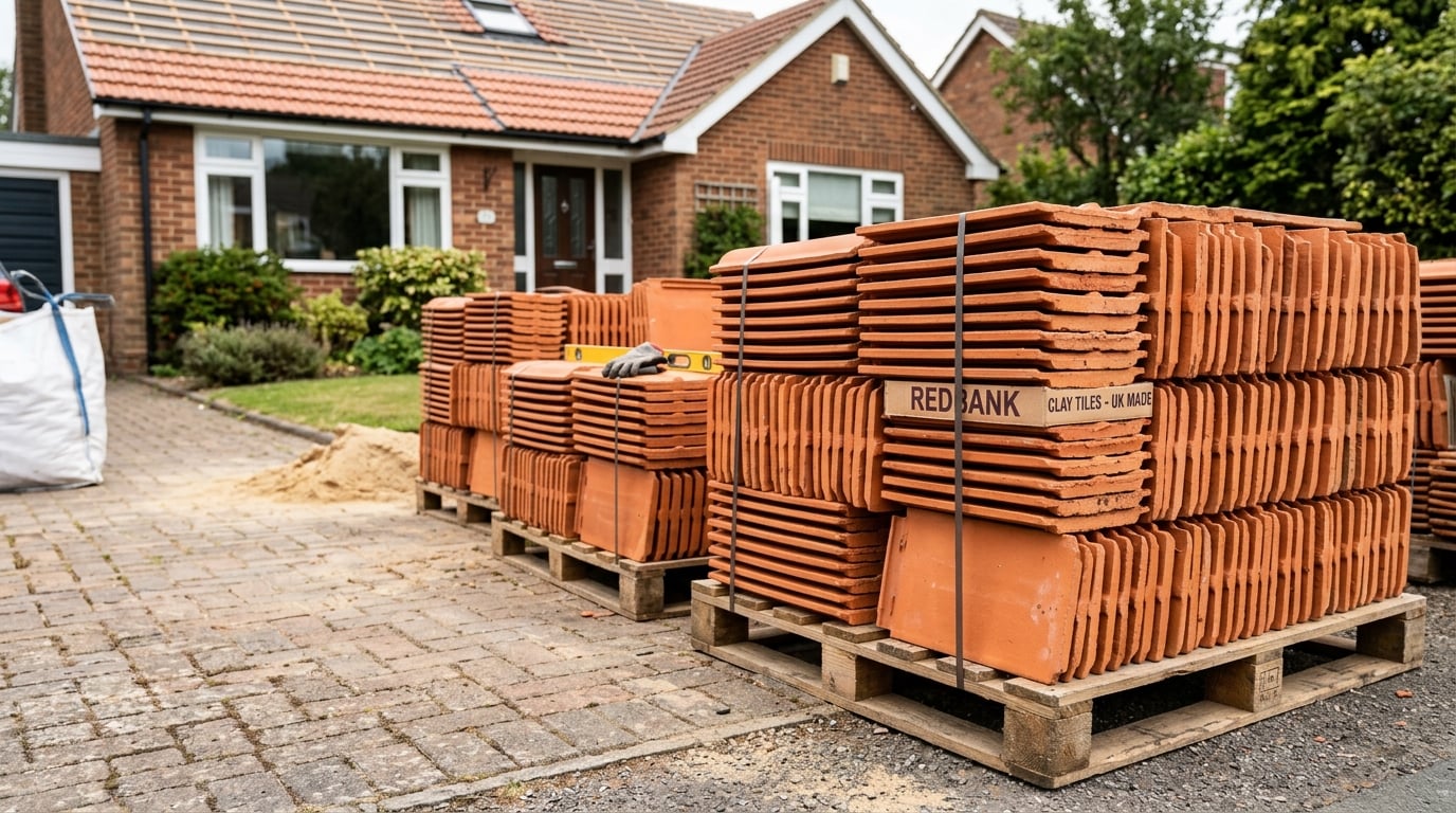New roof tiles stacked ready for installation